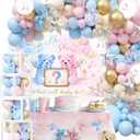 Bear Gender Reveal Party Decorations - 136 Pcs Balloon Arch Kit with Baby Display Boxes, Letters & Backdrop for Baby Shower Boy or Girl Party (Blue-Pink)