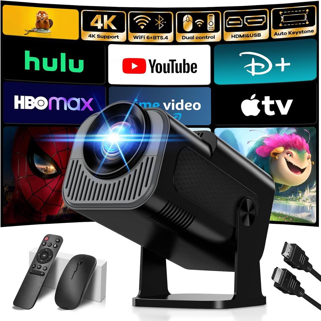 Projector 1080P Full HD,4K Mini Projector 270°Rotation,Portable Projector with Wifi6 and Bluetooth 5.2,Outdoor Projector Featuring Auto Keystone Correction for Home Theaters(Black)