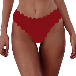 HYTENSUN Women's Bikini Bottoms Sexy Scallop Cheeky Solid Swimsuit Bottom (X-Large, 884 Red)