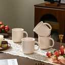 GZG 18 oz Coffee Mugs Set of 4, Modern Ceramic Coffee Cups Set with Handle, Large Coffee Mugs for Tea, Latte, Milk, Cocoa, Rustic Matte Glaze, Microwave & Dishwasher Safe(Cream Mist)