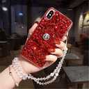 Aikukiki Case for Google Pixel 8 Pro, 2023 (Red) - Diamond Kickstand 3D Handmade Bling Diamond Glitter Phone Case with Rope Strap
