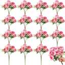 Crowye 16 Bundles Pink Fake Flowers Artificial Peonies Realistic Faux Flowers Wedding Bouquet Fake Silk Peony for Table Centerpieces Wedding Decoration Bridal Floral Arrangement(Dark Pink)