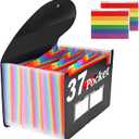 37-Pocket Expanding File Folder with Labels, A4/Letter Size Accordion Document Organizer, Portable Black Folder for Office, Travel, Business, School & Home