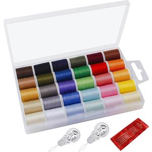 Fbshicung Polyester Sewing Thread Set - 30 Assorted Colors, 50 Yards per Thread Spool, Sewing Kit Includes 5 Large Eye Hand Needles, 2 Needle Threader, Suitable for DIY Hand Sewing