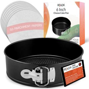 RFAQK Non-Stick 6 Inch Cake Pan with Removable Bottom - Leakproof Springform Pan with 50Pcs Parchment Papers - Perfect for Cakes, Cheesecakes, and Compatible with 3 Qt Instant Pot - Bonus E-Book