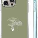 Sage Green Mushroom Case for iPhone 16 Pro Max,Minimalist Aesthetic Plant Pattern,Trendy Soft Bumper TPU Case for iPhone 16 Pro Max