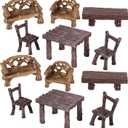 Skylety 12 Pieces Garden Furniture Ornaments Miniature Table and Chairs Set Village Micro Resin Bench Chair for Dollhouse Accessories Home Micro Landscape (Vintage Style)