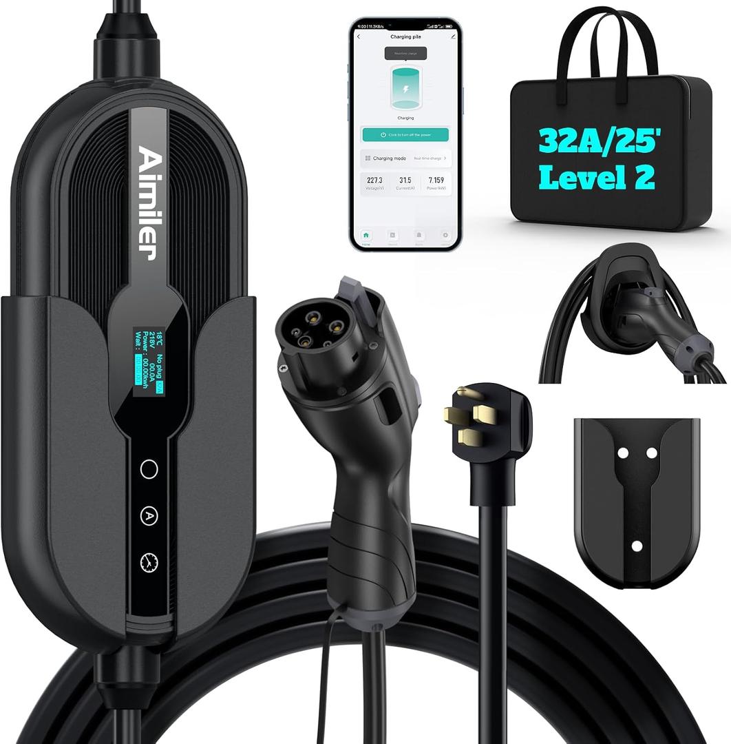 Level 2 Electric Vehicle (EV) Charger(WIFI APP/Plug-play), 32A, 25ft Cable ETL Certified, 220V-240V NEMA 14-50P Plug EVSE w/ J1772 Connector, Portable EV Car Charging Stations for Home Level 2