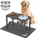 Elevated Dog Bowls, Metal Raised Dog Bowl Stand with 2 Thick 58oz Stainless Steel Food Bowls & Non-Slip Mat - 11.8" Tall for Medium/Large Breeds(Grey)