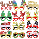 Max Fun 12Pcs Christmas Glasses Glitter Holiday Party Glasses Frames Christmas Decoration Accessories Costume Eyeglasses for Christmas Parties Holiday Favors (One Size Fits All)