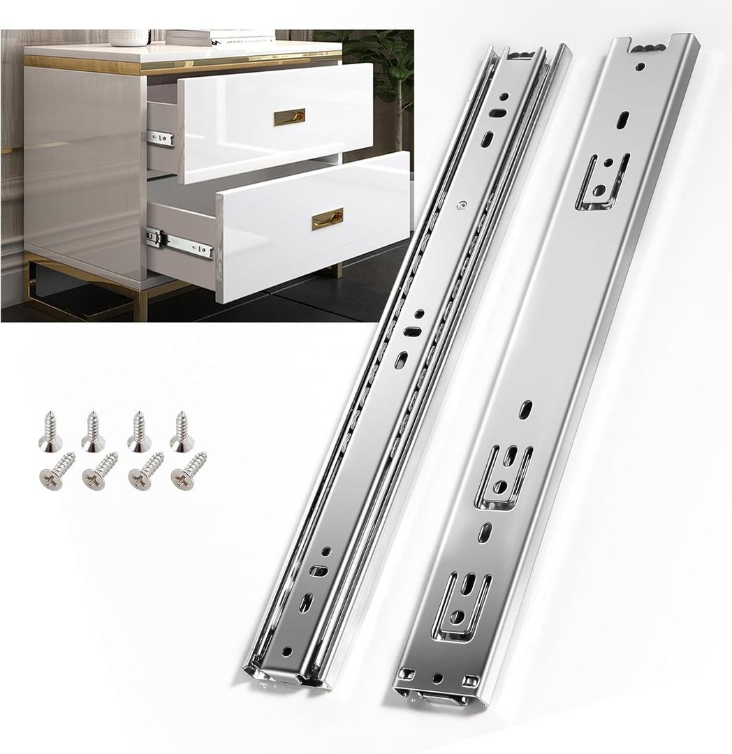 SHUHANG 10 Pair Full Extension Drawer Slides 8 10 12 14 16 18 20 22 24 Inch Ball Bearing Rails 100 lb Load Capacity Side Mount Cabinet Dresser Glides Wardrobe Kitchen Trash Can Slider Runners Silver