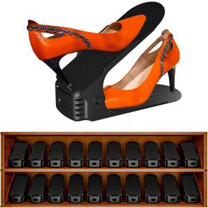 Shoe Slots Organizer, 20PCS Adjustable Double Layer Stack Shoe Rack, 50% Space-Saving Storage Rack Holder, Black