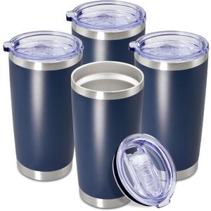 20 oz Tumbler Coffee Travel Tumblers Bulk with Lid Stainless Steel Double Wall Vacuum Insulated Mug Powder Coated Cups fit Car Cupholder for Hot and Cold - Navy, 3 Pack