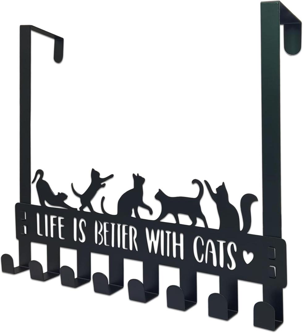 Over The Door Hooks Hanger, Coat Rack, Black Cat Gifts for Lovers, 8 Decorative Towel Rack Organizer, Hanger Hook, Decor Bathroom Accessories