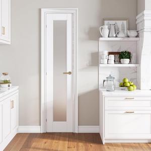 SMARTSTANDARD 18" x 80" French Interior Door, Tempered Frosted Glass Slab Door for Pantry Doors, French Doors, Pocket Doors, Solid Core Door Without Hardware Kit, White