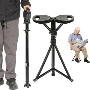 ALEVMOOM Walking Cane with Seat Folding Lightweight, 2-in-1 Cane Stool for Adults, Aluminum Walking Stick with Seat, Portable Stool for Senior, with Carry Bag (Latest Upgraded Black)