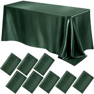 Lounsweer 8 Packs Satin Tablecloth 102 x 58 Inches Rectangle Table Cover Silk Smooth Fabric Party Table Cloth for Rectangle Parties, Holiday Dinner Wedding Banquet Decoration (Dark Green)