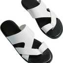 GORGLITTER Men's Beach Leather Sandals 2025 Slide Footwear Round Flip Flops Pu Slip On Slippers (White), Size 8.5