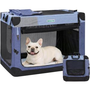 Gardner Pet Soft Collapsible Dog Crate - 26 Inch Portable Travel Dog Crate for Puppy/Small Dogs Indoor & Outdoor, 3-Door Pet Crate with Durable Mesh Windows & Storage Bag, Blue