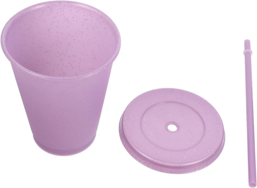 Cabilock 16oz Plastic Children Straw Cup High Performance Straw Bottle for Yogurt Milk Juice Easy to Clean Purple (12X10.2CM)