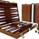 15inch Backgammon Set Classic Folding Board with Leather Case, Portable Travel Game, Ideal Gift Package for Strategy Lovers