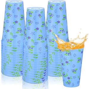 LemonRoad 25 Pcs Beach Coastal Plastic Cups 16 oz White and Blue Cups for Amalfi Coast Party Supplies Hawaiian Tropical Pool Beach Birthday Party Decor Seaside Shower Centerpiece