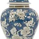Galt International Blue and White Flower Chinoiserie Ginger Jar 12" w/Lid Ginger Jar, Tea Storage Decorative Home Decor Jar (Blue,White)