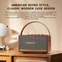 Retro Karaoke Machine with 2 Rechargeable Microphones, Wireless Loud Bass Bluetooth Speaker for Adults, Support USB/TF/AUX/RCA, Portable PA System for Home Party, Vintage Decor, Gift (Brown)