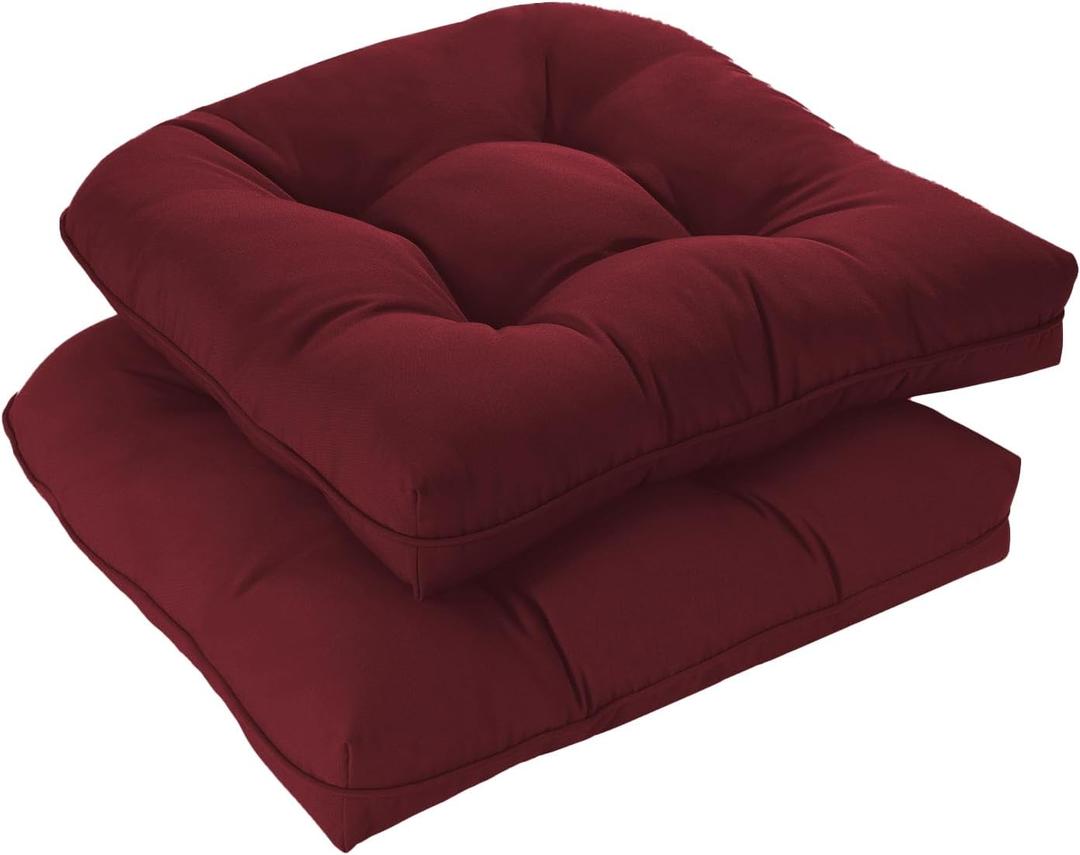downluxe Outdoor Chair Cushions Set of 2 for Patio Furniture, Waterproof Tufted Overstuffed Patio Furniture Cushions, Thick Outdoor Seat Cushion, 19" X 19" X 5", Burgundy
