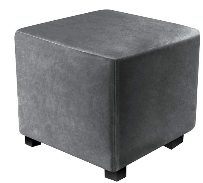 Ottoman Covers Slipcover Square Ottoman Covers Protector for Footrest Foot Stool Furniture Stretch Comfortable Velvet with Elastic Bottom(Size S/Length&Width:13-18"/Height:15-18", Grey)