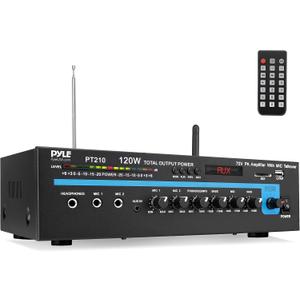 Pyle Home Compact Public Address Mono Amplifier - Professional 120 Watt Home Power Audio Sound PA Speaker Receiver System w/ RCA, Headphone, 2 Microphone Inputs, Independent Volume Control - PT210