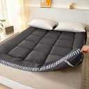 Thick Mattress Topper Queen Size - Non-Slip Mattress Pad Cover for Back Pain Breathable Folding Sleeping Pad Machine Washable Mattress Protector (60x80 inch,Black)