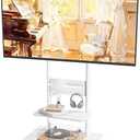 Rolling TV Stand with Versatile Storage Pegboard for 37-75 inch TVs up to 154lbs, Height Adjustable Mobile TV Stand with Storage Shelves, Tilt Swivel TV Cart Max VESA 600x400mm, White