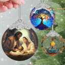 Nativity Christmas Ornaments, 3" Stained Glass Christmas Decor, Religious Ornaments for Christmas Tree, Christian Gifts for Kids, Religious Gifts for Women, Perfect for Holiday Party, Window, Tree