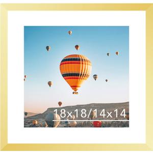 JCJMY 18x18 Picture Frame Gold with 14x14 Mat, Display Photo 14x14 with Mat or 18 x 18 Without Mat, Wall Hanging Large 18x18 Poster Frame with Shatter Resistant Plexiglass, Gold