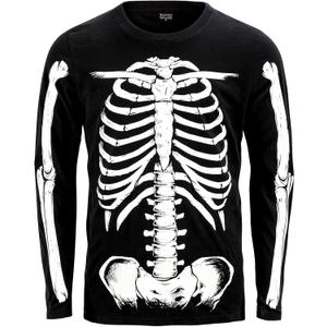 Funny World Glow in The Dark Men's Cotton Long Sleeve Skeleton Halloween T-Shirt