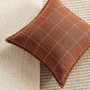 Rustic Farmhouse Decor Terracotta Plaid Throw Pillow Cushion Covers 18x18 Set of 2, Boho Decor Rust Decorative Throw Pillows 18 x 18, Burnt Orange Chenille Pillow Covers For Sofa and Couch