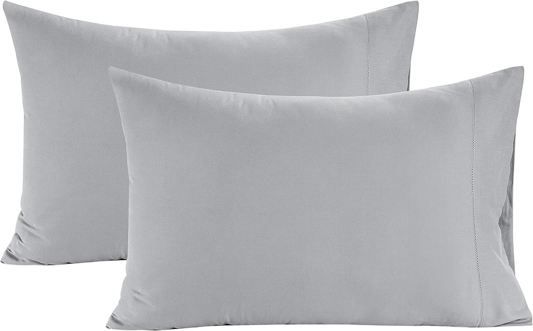 LANE LINEN 100% Organic Cotton Pillowcases - Standard Size and Crisp Cool Percale Weave Sleeping Pillow Covers Set of 2 Silver