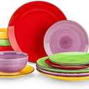 vancasso Bonita Dinnerware Set Muticolor Stoneware 12 Pieces Service for 4, Handpainted Spirals Pattern Stoneware Plates and Bowls Set