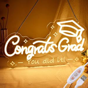FRAMICS Congrats Grad Neon Sign-10 Adjustable Brightness Graduation Decorations 2025 Warm White LED Graduation Sign for Wall Decor Party Backdrop Gifts Lighted Congrats Grad Sign with Text Carving