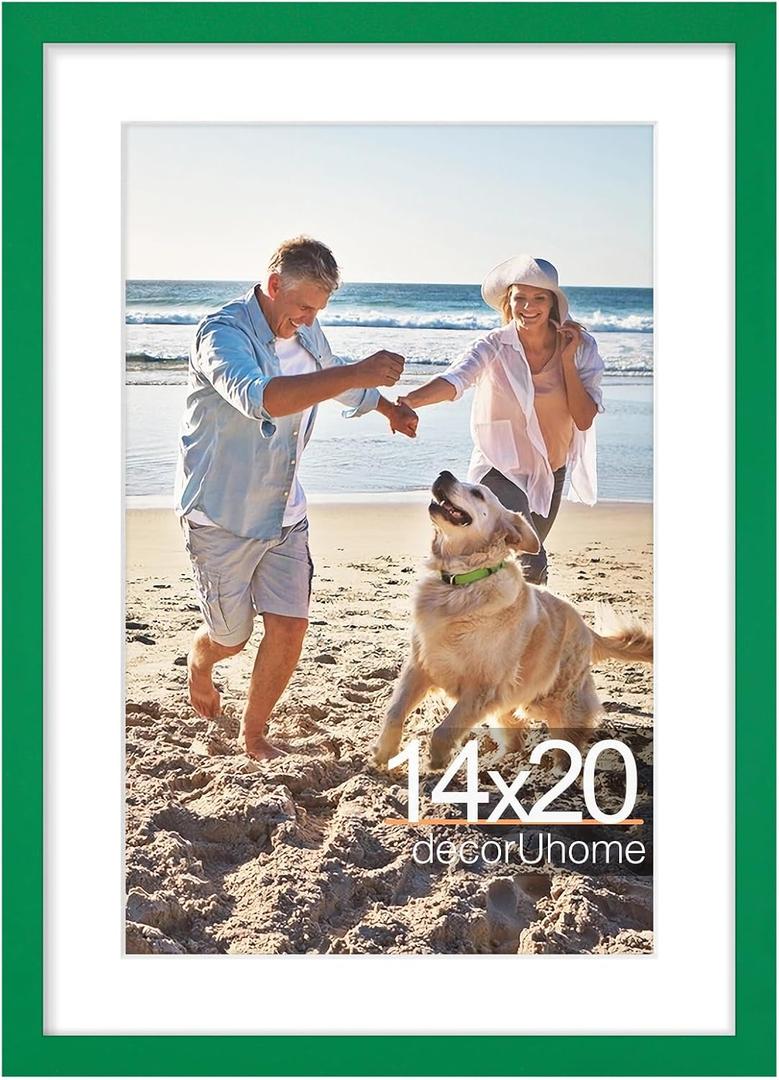 DecorUhome 14x20 Picture Frame, Display Pictures 11x17 with Mat or 14x20 without Mat, Wall Mounting Photo Frame, Green, 1 Pack