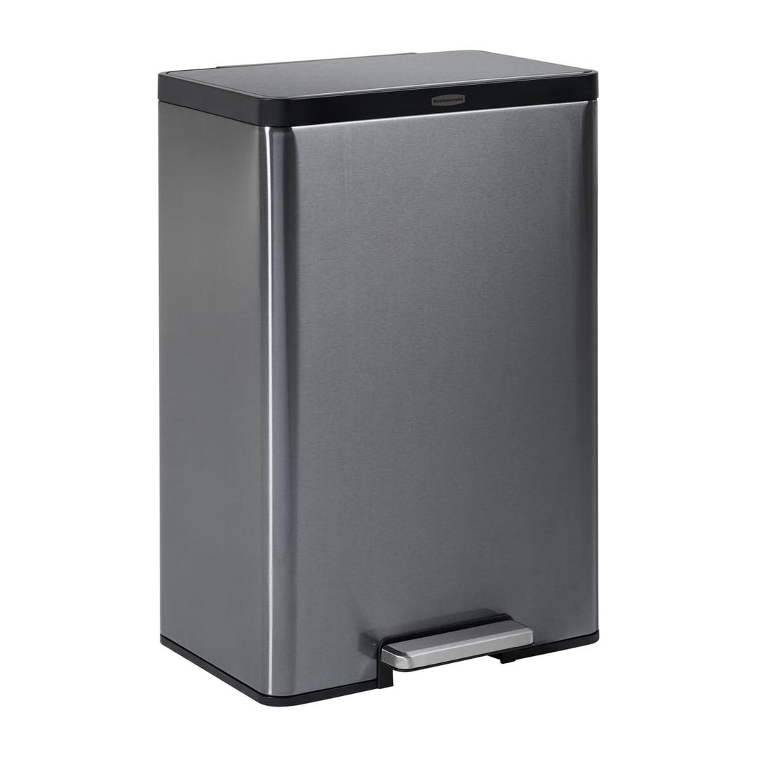 Rubbermaid Elite Stainless Steel Step-On Garbage Can, 12 Gallon, Charcoal, Wastebasket for Home/Kitchen/Garage/Apartment/Office