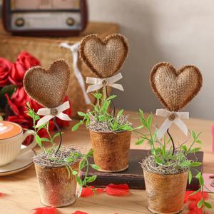 Suncalla 3 Pcs Valentine's Day Heart Linen Topiary Tree Plant 5.5'' to 7'' Rustic Heart Potted Artificial Plant with Pot for Farmhouse Tabletop Centerpiece Tiered Tray Decor Gifts