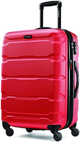 Samsonite Omni PC Hardside Expandable Luggage with Spinner Wheels, Checked-Medium 24-Inch, Red