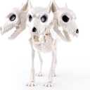JOICEE 12 Halloween Dog Skeleton, Three-Headed Spooky Realistic Halloween Puppy Dog Skeleton Statue Prop for Scary Props Party Decoration