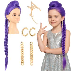 33 Inches Long Purple Braid Anime Costume Wig  High Temperature Heat Resistant Silk Fiber  Natural Looking Costume Wig for Halloween Party, Cosplay (Small Size)