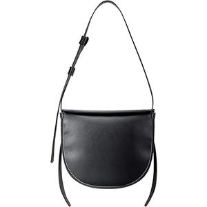 Cinpode Ribbon Shoulder Bag, Small Leather Crossbody Bags Crescent Hobo Handbag Designer Purse with Adjustable Strap, Black