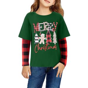 Arshiner Girls Christmas Halloween Long Sleeve Shirts Graphic Stripe Plaid Patchwork Top Tee (12)