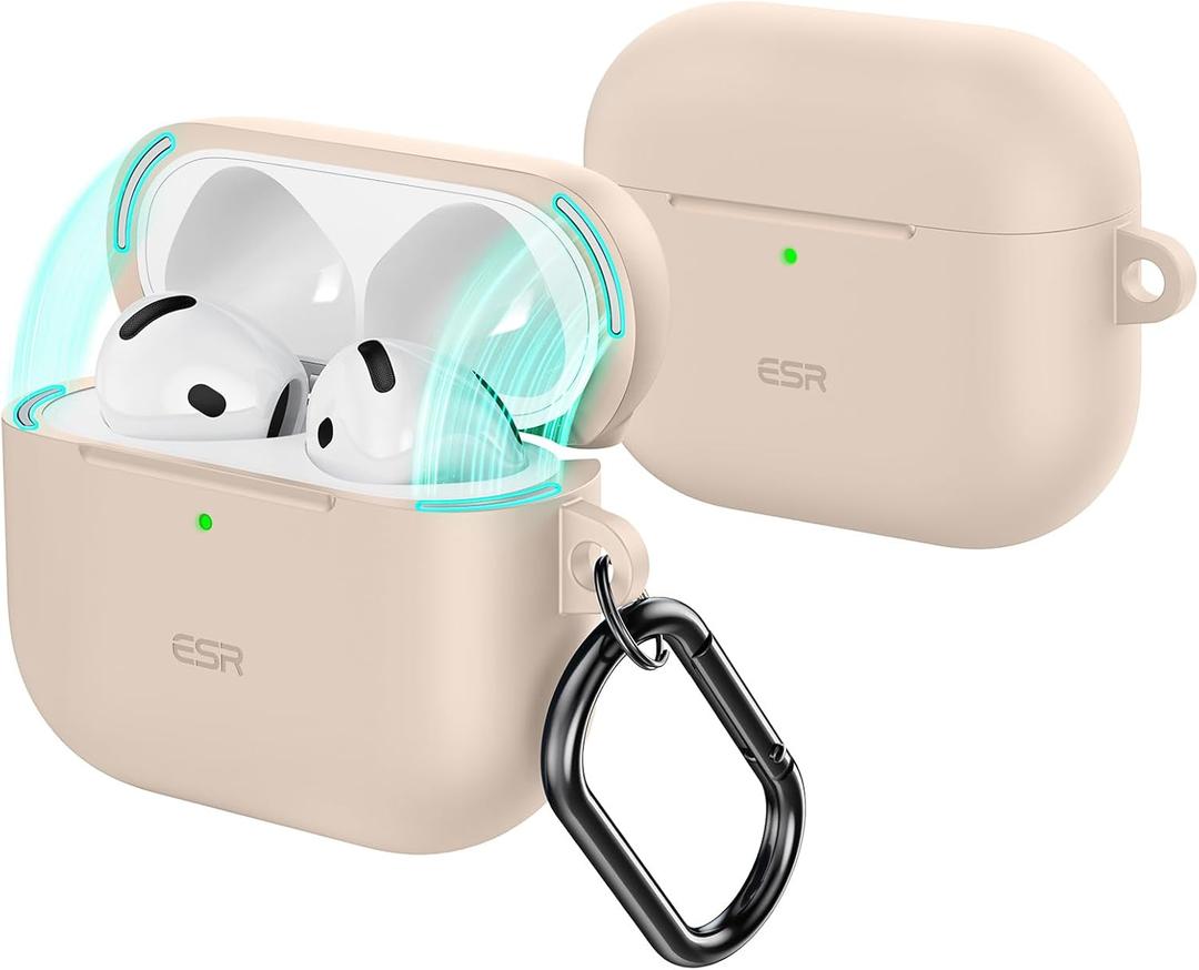 ESR for AirPods 4 Case, Compatible with Apple AirPods 4 Case (2024) (USB-C), Magnetic Lid, Full Drop Protection Cover with Carabiner, Cloud Series, Desert Titanium