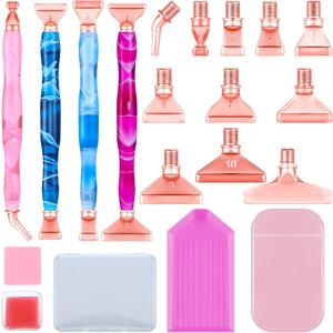 Fuutreo 23 Pcs Diamond Art Pens Painting Tools 5d Diamond Painting Accessories 4 Art Pens Kits 11metal Screw Thread Tips with 6 Clay Bead Sorting Trays Gel Pad for DIY Craft(Cute Colors)